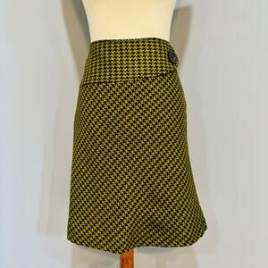 Y2K Houndstooth Mini Skirt Asymmetrical Waist Dark Academia Green Black, Size 10